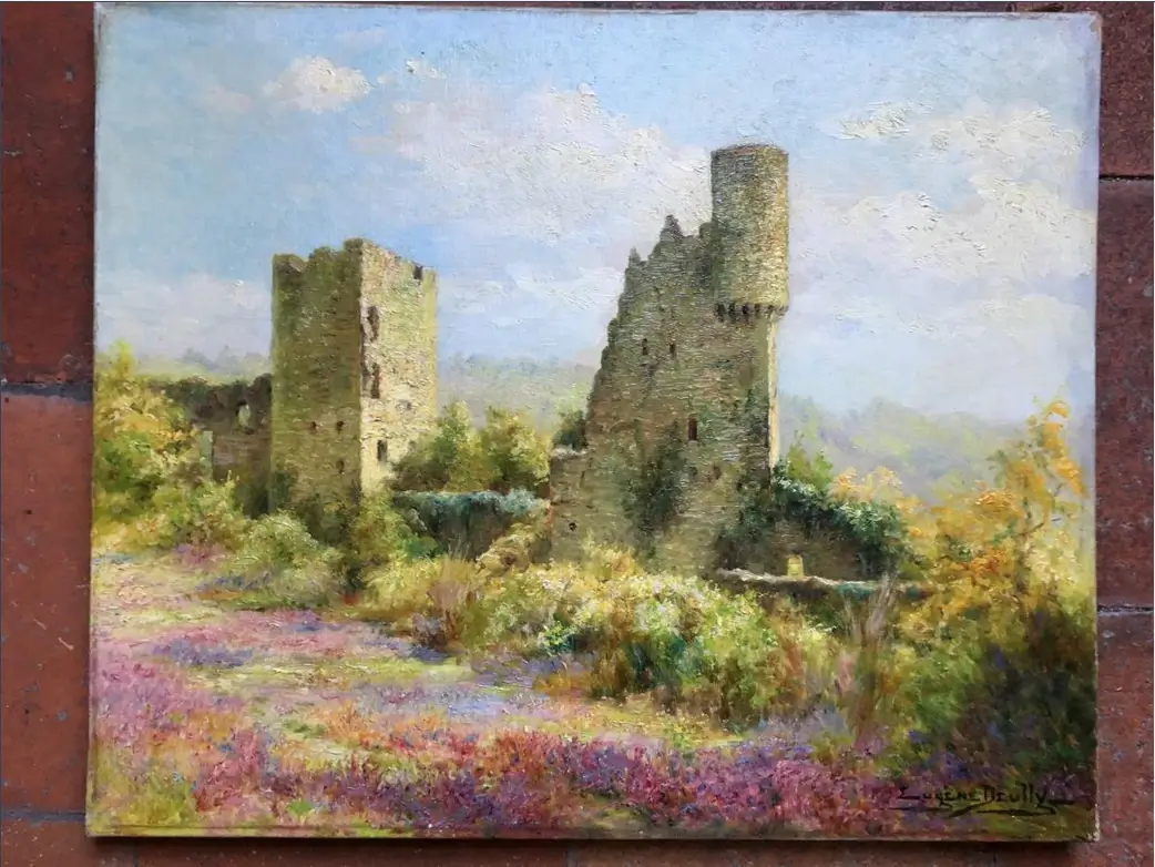 Ruine Chateau de Ventadour Huile sur toile Eugene Deully environ 1900.webp